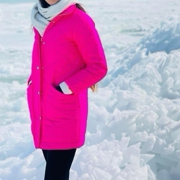 J.Crew Quilted Cocoon Primaloft Puffer Jacket Neon Fuchsia - Picture 4 of 9
